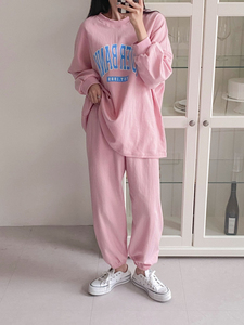 Conjunto de pijama de 2 piezas de talla grande para mujer, Jersey transpirable, Tops y pantalones largos, ropa de dormir informal para otoño - Product Image 4