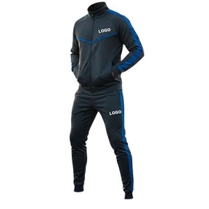 Survêtement unisexe noir et bleu, à capuche zippée, sportif, extensible dans quatre directions, séchage rapide, deux pièces, coupe classique, pour l'été, avec détails latéraux aux genoux - Product Image 1
