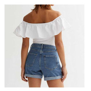 Shorts de Mezclilla para Mujer, Cintura Alta, Ajustados, Ecológicos, Transpirables, con Bolsillos, Sexy, Azul, Logotipo, Venta al Por Mayor, OEM - Product Image 4