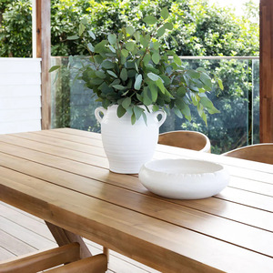 Ensemble de table à manger en teck massif de haute qualité avec chaises en rotin synthétique, design européen moderne, stable, nombre de chaises réglable - Product Image 4
