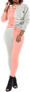 Vente chaude femmes 2 pièces tenues couleur bloc à manches longues sweat et pantalons longs survêtement Jogging costumes survêtement - Product Image 2