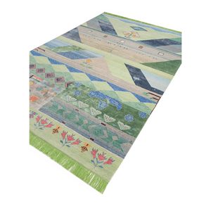 Tapis Manchaha bleu noué à la main en laine et soie de bambou, épaisseur 10 mm, motif géométrique abstrait, rectangulaire, pour la maison et le couloir, modèle Les-1659 - Product Image 2