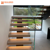 Realgres Escalier d'intérieur moderne mono stringer en chêne 3 "x 4" x 11 "Escalier duplex en forme de U en bois