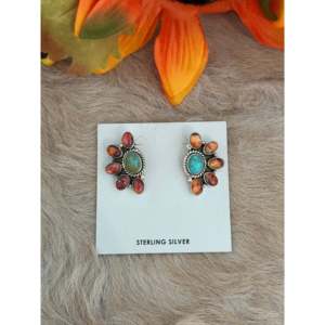 Southwest Handmade Multi Stone <b>Sterling</b> <b>Silver</b> Flower <b>Stud</b> <b>Earrings</b> - Product Image 1