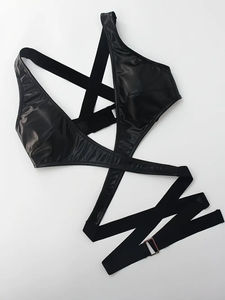 Corset en cuir pour femme, dos croisé, sans manches, avec détails de boucle, haut sexy, contrôle moyen - Product Image 4