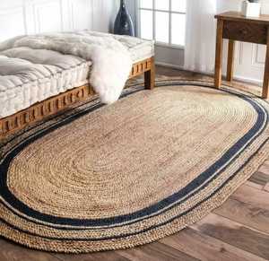 Alfombras y juegos de alfombras ovaladas personalizables estilo granja moderna Alfombra trenzada de Yute natural con aspecto rústico - Product Image 3