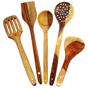 Cuchara de madera para servir, juego de servidor de ensalada de madera de 2 artículos de cocina únicos hechos a mano - Product Image 5