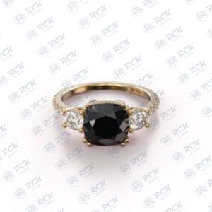 1.50 TCW coussin coupe 3 pierres Moissanite bague de fiançailles 18KT or bijoux de mariage pour les femmes - Product Image 4