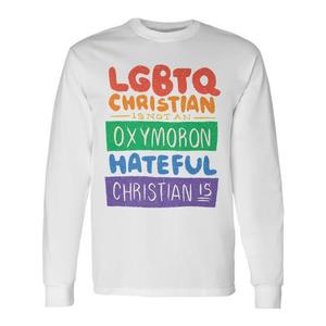 T-shirt a maniche lunghe con messaggio Pride: LGBTQ Christian Is Not An Oxymoron, unisex, girocollo, regalo per adulti, per la chiesa - Product Image 1