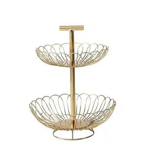 Plat de service de mariage de vente d'usine de plateau à gâteau en métal avec support à gâteau de finition antique en fil d'or de fer - Product Image 4