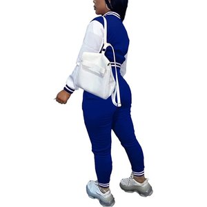 <b>Cropped</b> Patchwork Letterman Varsity Jacket Baseball Jacket Sweatsuit with Two Piece <b>Pants</b> Winter Tracksuit Set - Product Image 5