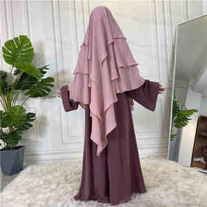 Haute qualité 3 couches Khimar modeste musulman Niqab Hijab pour femmes avec cravate au dos Long Thobe/Thawb éthéré crêpe vêtements - Product Image 1