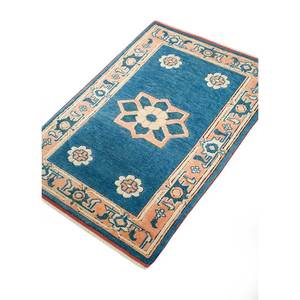 Tapis de grande surface en laine nouée à la main Nuray Blue Pae-1159, motif médaillon diamant, rectangulaire, pour couloir, salon et chambres d'adolescents - Product Image 2
