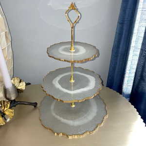American Style Natural Agate Round Shape Cake Platter Single Tear Cake Stand Cake Server Steel Cheese Set - Product Image 2