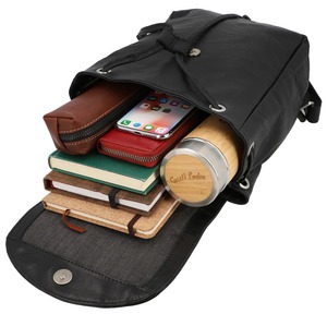 Womens <b>Black</b> Genuine Leather Mini Backpack Purse Rucksack Zipper Closure Daypack Casual Shoulder <b>Bag</b> Cute Satchel Lightweight - Product Image 4