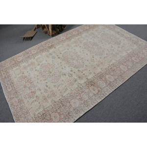 พรมตุรกีวินเทจขน5x7ft สีชมพูสีเบจสานแบบแบนพร้อมรูปแบบการเย็บปะติดปะต่อกันด้านหลังยางสำหรับห้องนั่งเล่นตกแต่งห้องโถง - Product Image 2