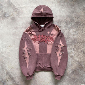 2024 Venta caliente sudaderas con capucha bordadas desgastadas para hombres Estilo único Ropa de moda Sudaderas con capucha de lavado ácido de gran tamaño - Product Image 5