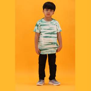 T-shirt tricoté en pur coton pour garçons, longueur régulière, col rond, demi-manches, vert, Tie and Dye, 100% - Product Image 4