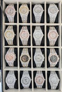 Montre en cuir de luxe sertie de diamants en moissanite, bracelet en acier inoxydable, étanche, vente en gros en vrac, prête à être expédiée - Product Image 2