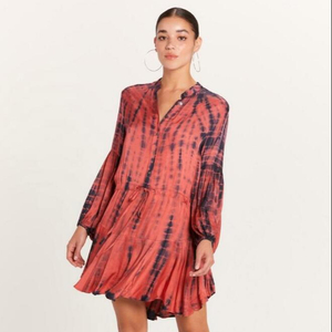 Nueva colección estilo playero con volantes camisa de manga larga Maxi vestido 100% tela de rayón Tie Dye Turn Down Collar Maxi vestido - Product Image 1