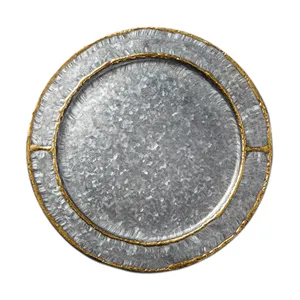 Silver Galvanized Charger Plate 13-inch with Gold Welding Suitable for salad plates soup dishes and dinner plates Dishes