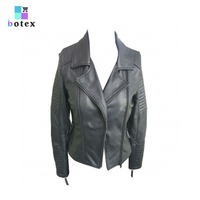 Blouson court d'hiver pour femme en cuir de vachette, effet vieilli, écologique, épais, design dos nu, fermeture éclair, avec logo