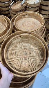 Vietnam vende al por mayor bandejas redondas de ratán hechas a mano de alta calidad bandeja de servicio de cerámica para decoración del hogar y regalos de comida - Product Image 5