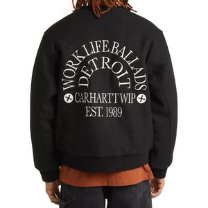 Blouson aviateur universitaire à motif de broderie de lettres pour hommes léger et décontracté hiver imperméable coupe-vent manteau à boutons en polyester avec support - Product Image 2