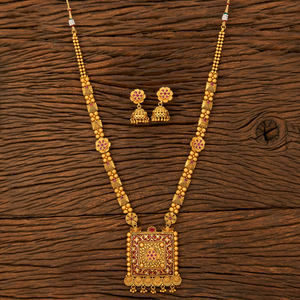 Antique Long Meenakari Pendentif Ensemble Mat Plaqué Or Romantique Bijoux De Mode pour Mariages Parties Modèle 211983 Indien - Product Image 3