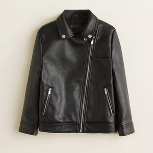 Chaqueta de cuero para niños de piel de oveja original directa de fábrica precio barato al por mayor | Chaqueta de cuero con capucha y cremallera de color sólido - Product Image 1