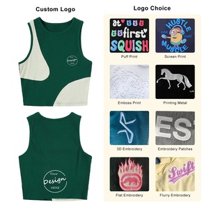 Débardeur court de sport côtelé sans manches décontracté col rond couleur bloc dessin animé doux pour femmes OEM personnalisé de haute qualité - Product Image 6
