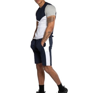 Logotipo personalizado al por mayor de alta calidad camiseta y pantalones cortos conjuntos transpirable lavado de gran tamaño 100% algodón liso hombres conjunto corto - Product Image 5