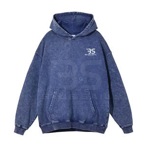 Sudadera con capucha lavada con ácido para hombre con silueta relajada y estilo callejero minimalista Sudadera con capucha mezclada de algodón para hombres - Product Image 3