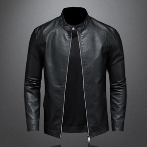 Veste décontractée pour homme en cuir véritable, col montant, couleur unie, tendance automne 2025, nouvelle mode, ample, confortable, grande taille - Product Image 1