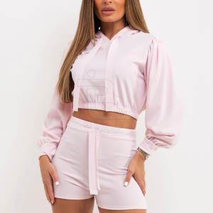 Trajes de sudor recortados para mujer de calidad superior de Venta caliente Trajes de sudor hechos de poliéster de algodón ajustados para mujer - Product Image 1