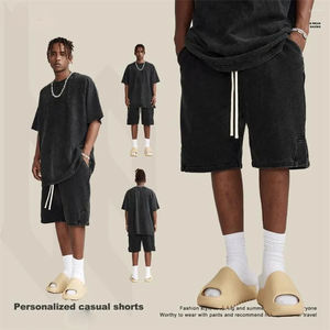 กางเกงขาสั้นผ้าดิบสำหรับผู้ชายกางเกงขาสั้นลำลองกรดซักได้สำหรับฤดูร้อน - Product Image 2