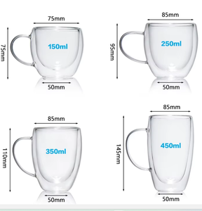 Tazza da <span class=keywords><strong>Caffè</strong></span> in <span class=keywords><strong>Vetro</strong></span> Borosilicato a <span class=keywords><strong>Doppio</strong></span> Strato Resistente al Calore 250/350/450ml Fornitura di Fabbrica - Product Image 3