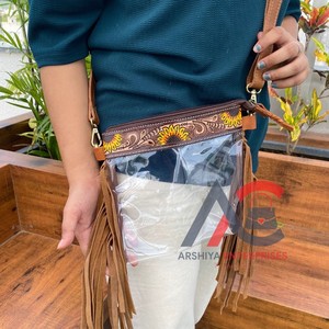 กระเป๋าหนังสะพายข้างสำหรับผู้หญิงหนังแท้ลายดอกทานตะวันประดับด้วยเครื่องมือแบบตะวันตกใหม่ - Product Image 1