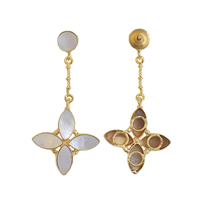 ต่างหูมุกทรงหยดน้ำแบบคลาสสิก ประดับพู่ห้อย ตัวเรือนทอง 14K/18K/24K ชุบทอง  งานทองเหลืองคลาสสิก ประดับพลอยทรงมาร์ควิส - Product Image 5