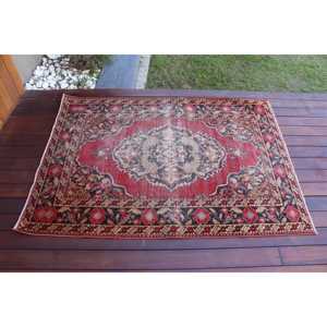 3.4x4.8 ft Vintage Rug, <b>Red</b> Polka dot Turkish Rug <b>Wool</b> - Product Image 3