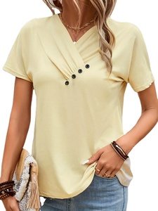 เสื้อยืดผู้หญิงไซส์ใหญ่ ปี 2025 ผ้าถักลำลอง ระบายอากาศได้ดี เป็นมิตรกับสิ่งแวดล้อม ผ้าโพลีเอสเตอร์/คอตตอน ป้องกันรอยยับ สวมใส่สบาย ทรงหลวม คอสามเหลี่ยม - Product Image 6