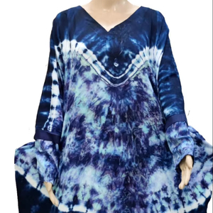 African Middle East Abaya Hand Tie Dye <b>Kaftan</b> Rayon Loose Rope Free Fall Fabric With Scarf Fast Colors Breathable Dress - Product Image 1