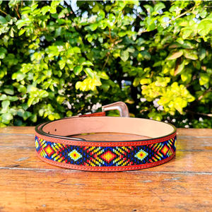 Ceinture décontractée unisexe exceptionnelle en cuir pleine fleur véritable, 1,5 pouce, classique, distinctif, style western, ornée de fleurs et de perles, multicolore - Product Image 3