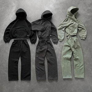 Conjunto de pantalones de chándal y Sudadera con capucha con lavado ácido y logotipo personalizado, chándal para correr, adultos para hombres, dos piezas de alta calidad - Product Image 5