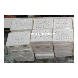 Cajas de joyería de talla de mármol blanco hechas a mano de la mejor calidad india forma Rectangular para fabricación de propósito corporativo y regalos - Product Image 1