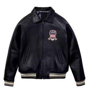 Custom <b>Wool</b>/Polyester Sleeve Jacket Unisex Front Embroidered Patch Zip Bomber Style Ribbed Cuff Reversible Breathable High - Product Image 3
