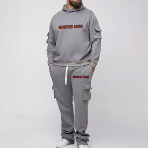 ชุดวอร์ม2ชิ้นมีฮู้ดและกางเกงวอร์มสำหรับฤดูหนาวมาใหม่พร้อมกระเป๋าด้านข้างและโลโก้สกรีนลาย - Product Image 3