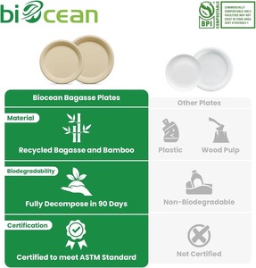 Biocean 10 "Plaques rondes de bagasse de canne à sucre compostables beiges naturelles-125/paquet - Product Image 5