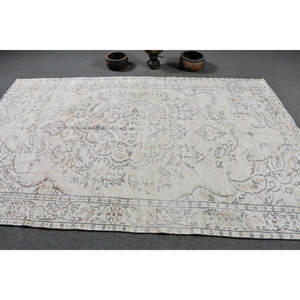 พรมขนสัตว์สีเบจสีขาววินเทจขนาด5.4X9ฟุตจากตุรกีพรมสานแบบเย็บปะติดปะต่อกันตกแต่งห้องนั่งเล่นพร้อมแผ่นรองทำจากยาง - Product Image 3