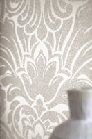 Fabriqué en Allemagne, papier peint non tissé de luxe en damassé argenté crème, perles de verre fines, résistant au lavage, salon, cuisine, 10,05x0,52m